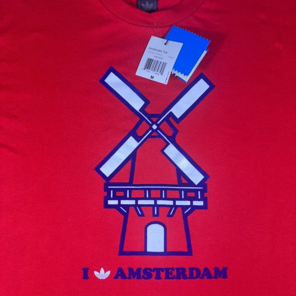 Vintage Authentic Adidas Originals Amsterdam Tee Red Windmill Graphic 2006 M NWT